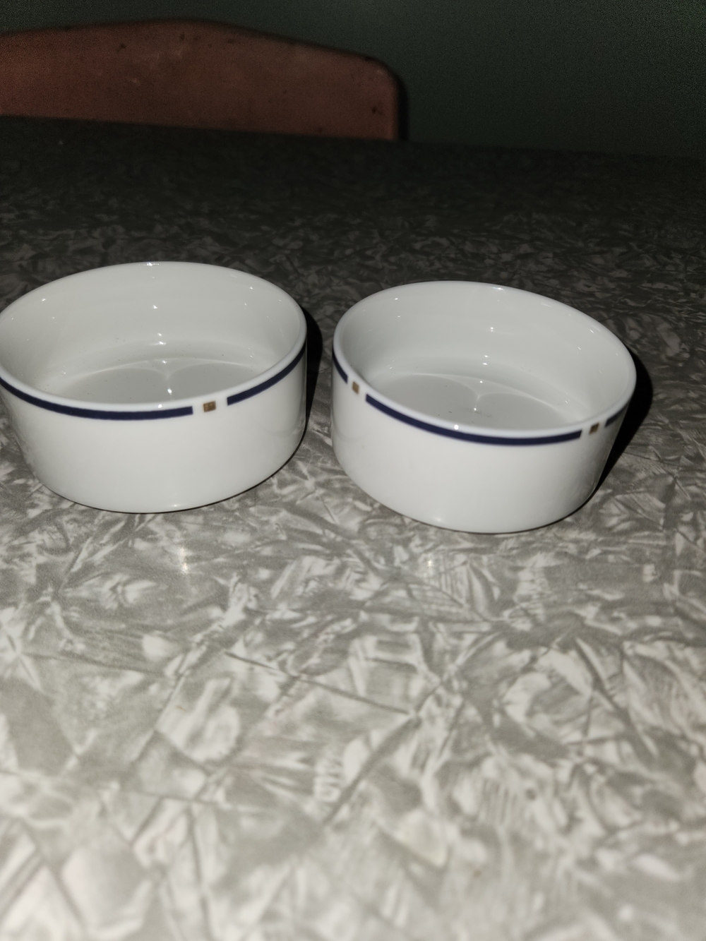 White Porcelain Ramekins with Blue Band - Set of 2